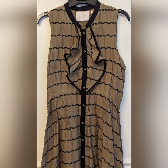 Anthropologie Postage Stamp Fit n Flare Green and Black Button Up Dress Size 10 - Picture 3 of 6
